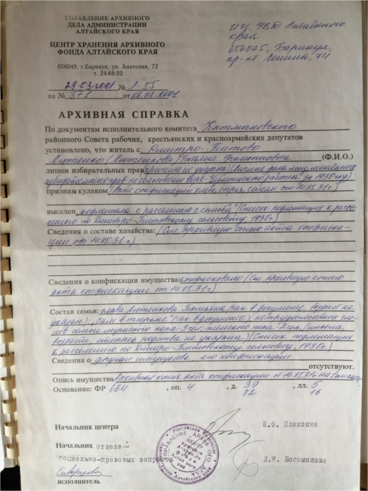 Архивная справка
